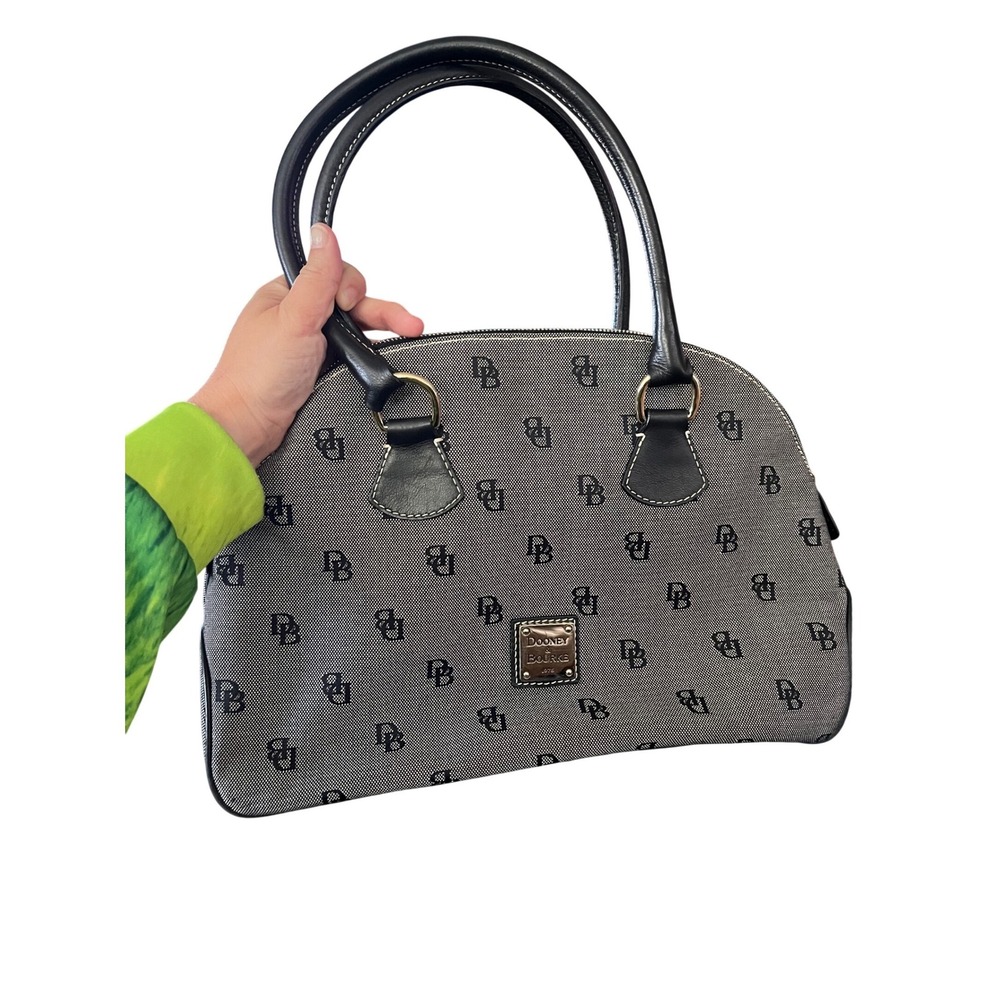 Dooney & Bourke Monogram Canvas Dome‎ Satchel Bag Black White DB Logo Handbag